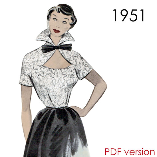 1951 Blouse. Bust 96 cm (37.8"). PDF pattern.